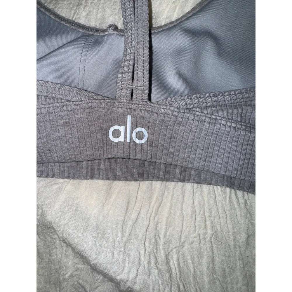 Alo gray blissful ribbed bralette scoop racerback‎ straps pullover women's XS